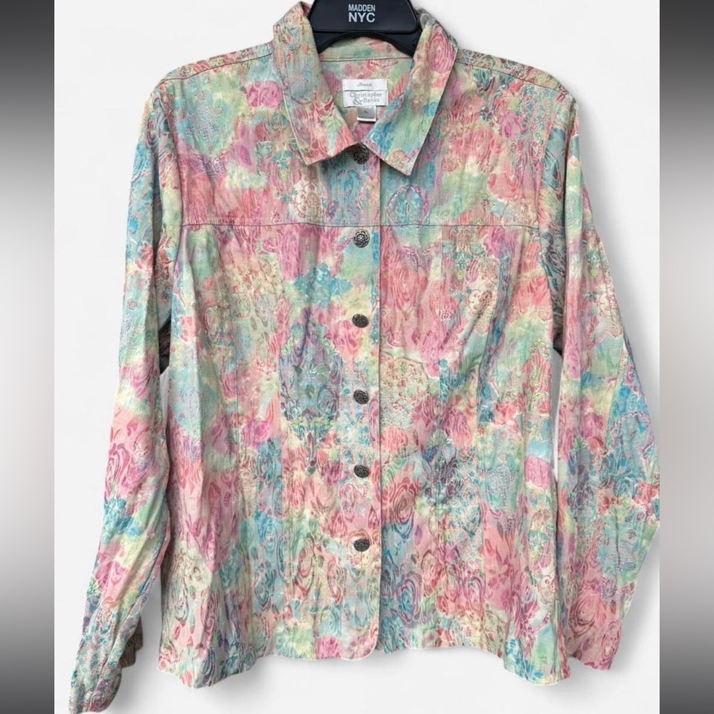 Christopher & Banks Pastel Floral Paisley Button-Up - Pink Mint Blue
